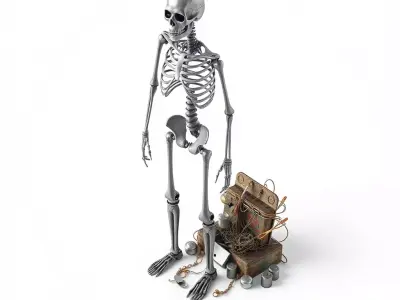 Steampunk Skeleton with Antique Box Low-poly 3D model