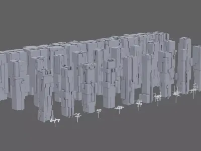Pack Collection 30 Futuristic Sci-Fi Skyscrapers and 10 Antennas 3D model