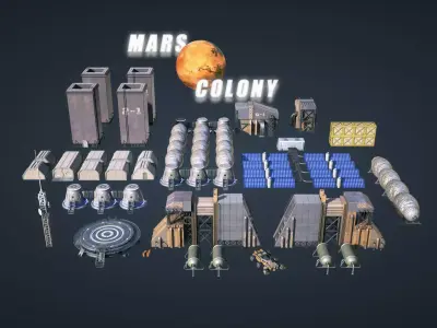 Mars Colony KitBash Pack Low-poly 3D model