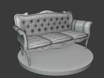 Vintage Wooden Sofa Low-poly 3D model