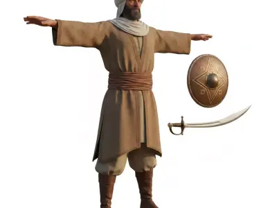 Realistic Arabian Desert Warrior 3D Model  Rigged  Game Ready Low-poly 3D model 3
