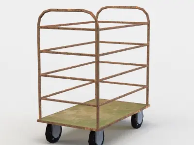Trolley wooden on wheels Low-poly 3D model