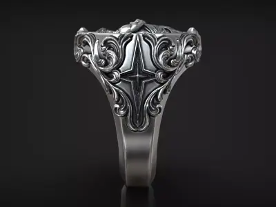 Gemini Zodiac Sign Ring Antique Sculpture Signet 3D print model