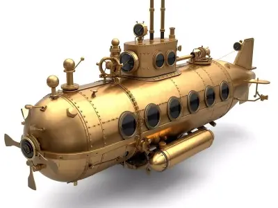 Steampunk Mini Submarine 3D Model Low-poly 3D model