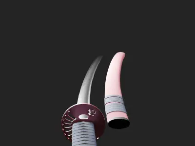 Katana samurai sword Low-poly 3D model 20