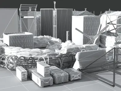 Military Barricade tent sandbag Barbwire Barricade  Low-poly 3D model
