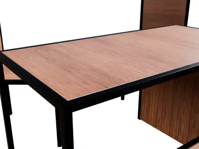 Industrial Style Desk Table 2 Chairs 3D Model with PBR Textures Low-poly 3D model