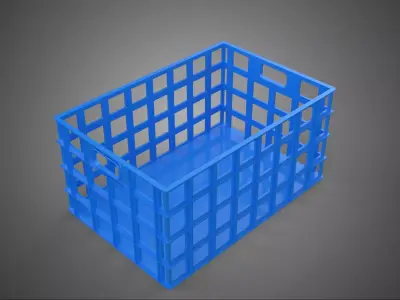 STANDARD RECTANGULAR BLUE PLASTIC BASKET CRATE BOX HANDHOLD TRAY 3D model