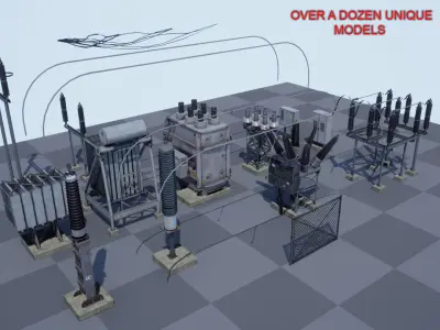 Electric Power Sub Station Low-poly 3D model