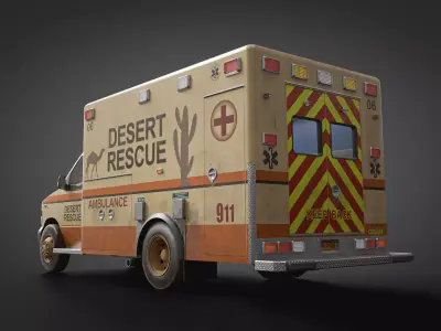 Desert Rescue Ambulance 3D Model  Game-Ready Cinematic Vehicle Low-poly 3D model