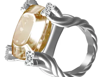 Cushion Cut Stone Split Rope Shank Ring 3D print model