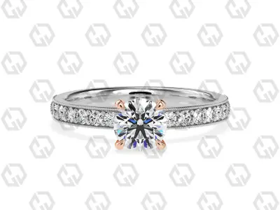 Ring 169 Round Shape milgrain pave set ring with Gems 3D print model