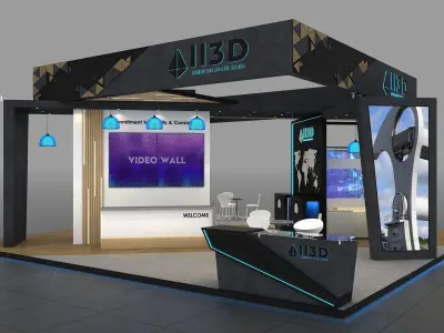 Exhibition Stand Stall Two Side Open 9X9 3D model