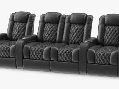 Home Theater Seating Row of 4 Pieces Black 3D model