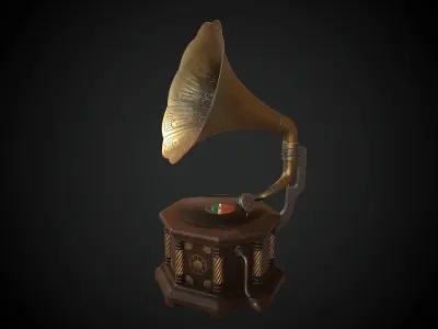 Antique Gramophone Player Low-poly 3D model