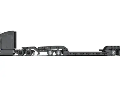 Truck with Lowboy Trailer 3D model 3