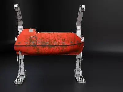 Aged Lifeboat with Davit Crane System Marine Rescue Vessel Model Low-poly 3D model