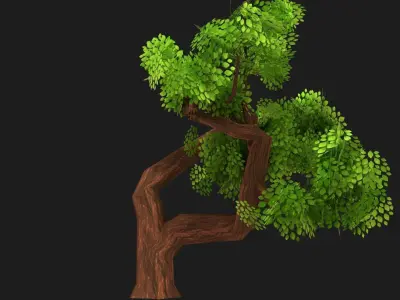 Hut and Tree Low-poly 3D model