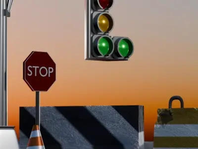 Road Construction Traffic Signs Pack EU American Street Props Low-poly 3D model