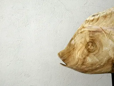 Hand Carved Driftwood Fish On Stand 3D model shop