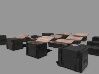 Pack - wood ammo boxes - 16 variants - 1 material for all  Low-poly 3D model