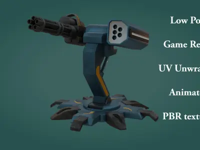 Sci-fi Turret - Low Poly - Game Ready - PBR Low-poly 3D model