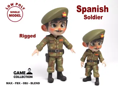 Spanish soldier cartoon Low-poly 3D model