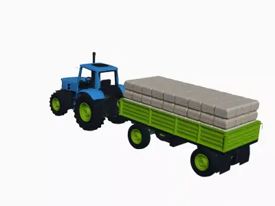 Generic Tractor Trailer Hay Load Farm Transport Vehicle 3D model