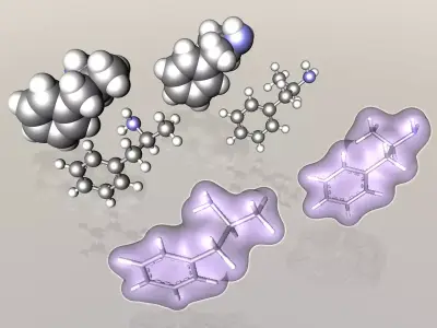 Benzedrine - levoamphetamine  and dextroamphetamine - molecules 3D model
