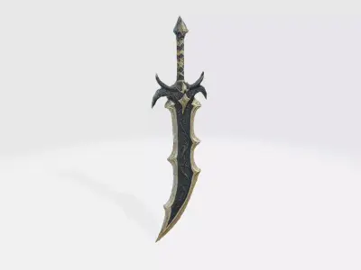 A dark fantasy sword with a curved blade 3D model