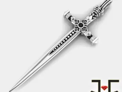 0180 - Stylish Antique Sword Pendant Without Diamond 3D print model