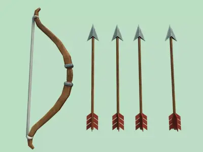 Arrow bow and set Low-poly 3D model