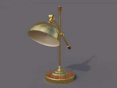 Vintage gold metal desk lamp with wooden trims type 3 Low-poly 3D model
