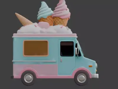 Stylized Summer Ice Cream Truck 3D Model Low-poly 3D model