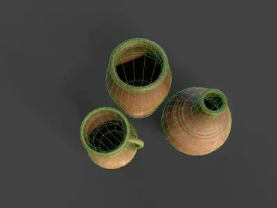 Old Clay Jugs Low-poly 3D model