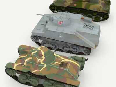 Japanes tanks collection Low-poly 3D model