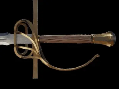Rapier gold sword with cross Free low-poly 3D model