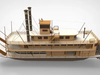 Paddle Steam Boiler Ship 3D model