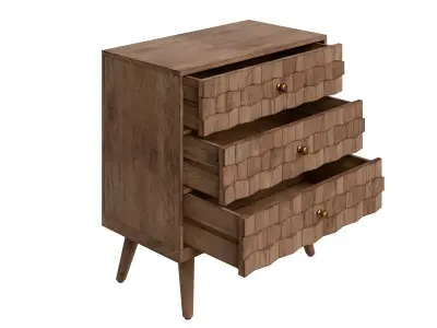 Mango Wood 3-Drawer Chest With 3D Tile Weave Design 3D model