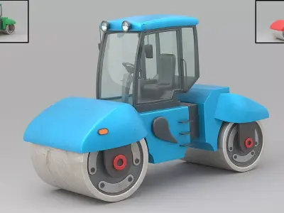 Cartoon Road Roller Low-poly 3D model