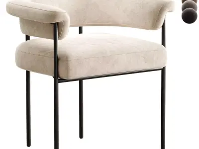 Penelope Industrial Off White Upholstered Black Iron Barrel 3D model