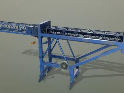 PBR Port Container Crane - Blue  Low-poly 3D model