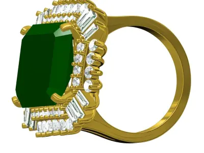 Antique Vintage Green Emerald Engagement Ring 3D print model