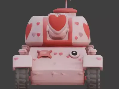 Stylized Valentine Battle Tank 3D Model Low-poly 3D model