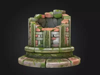 Ancient Mossy Stone Well Low-poly 3D model