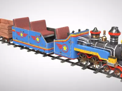 Mini Steam Locomotive Low-poly 3D model