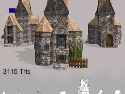 Low Poly medieval houses  Low-poly 3D model