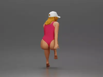Woman in Swimsuit and Cap Sitting Thoughtfully in Relaxed Pose 3D print model