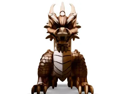 Wooden Carved Chinese Dragon Statue Low-poly 3D model