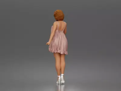 Chic woman chatting on phone wearing flowy mini dress and heels 3D print model